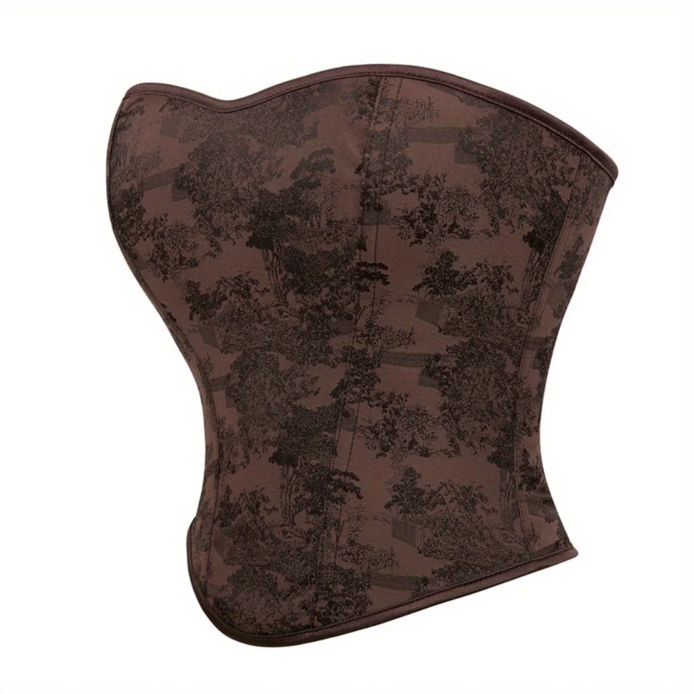 براون مطبوعة المرأة حوض الاستحمام الأعلى قوس الصدر جمع التعادل المحكمة ملابس داخلية زي الملحقات عصر النهضة القوطية