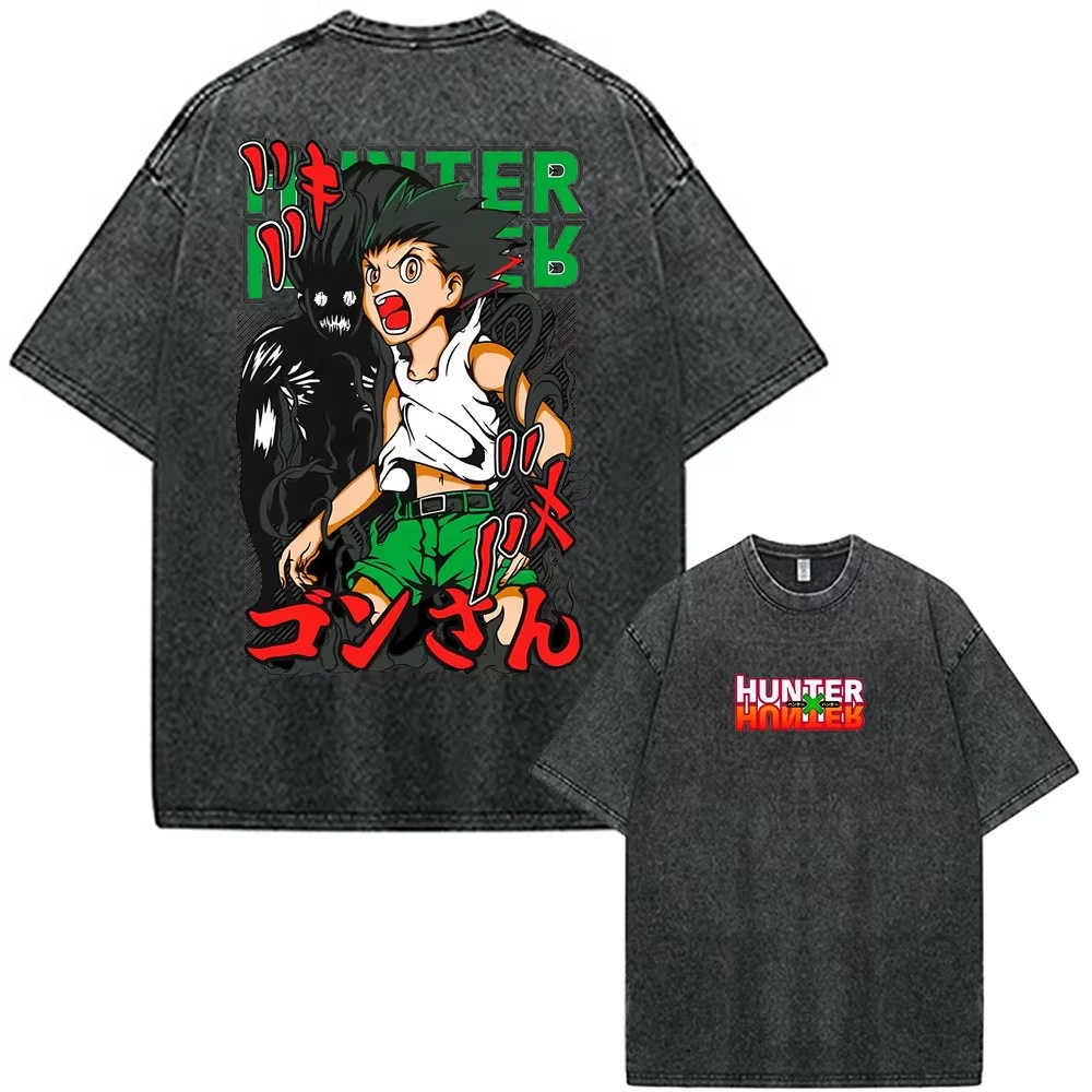 Vintage Washed Anime Hunter X Hunter Hisoka Phantom Troupe T Shirts Men Women Clothing Fashion Streetwear Trendy Cotton Couples