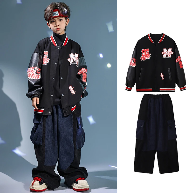 

2023 Boys Hip Hop Dance Clothes Jacket Loose Pants Street Dance Performance Suit Children Streetwear Kpop Clothing DL11349