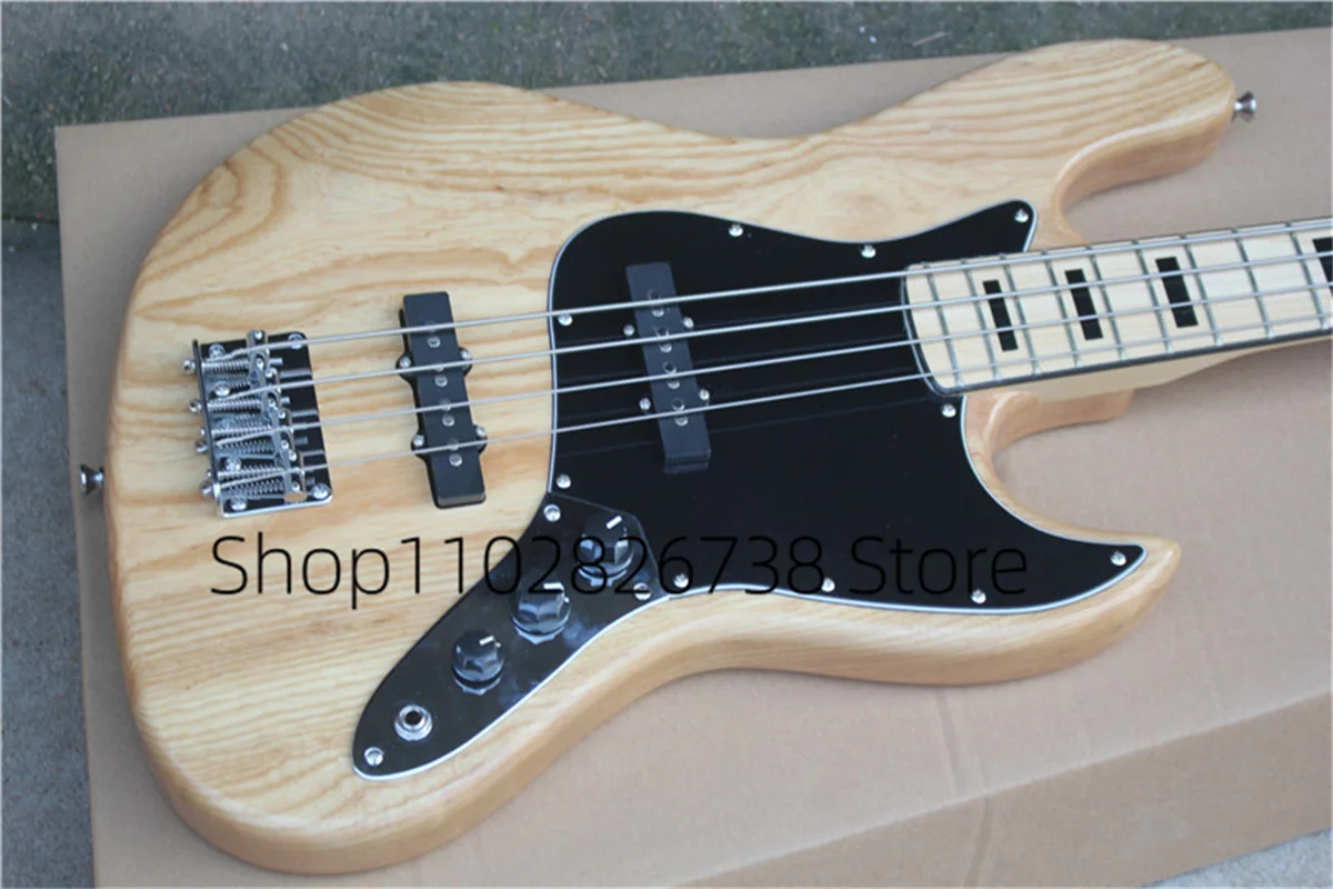 4 Strings Natural Bass Guitar ASH Wood Body Ja Bass Maple Fingerboard Black Inlay Black Guard Factory Custom