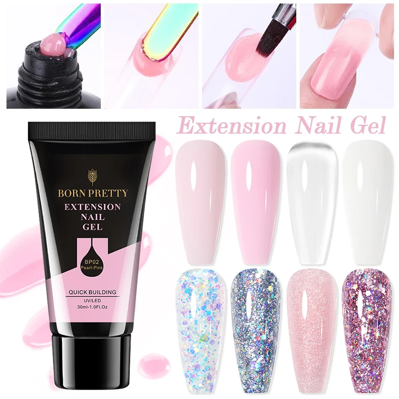 BORN PRETTY 30ml Extension Nail Gel Polish Glitter Crystal Nail Art Fast Extend Nude Pink Varnis Semi Permanent UV Hard Gel Nail