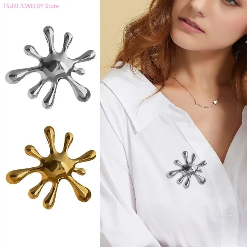 62KE Artistic Ripple Brooch Multifuntional Statement Brooch Retro Accessory Stainless Steel Texture for Any Wardrobe