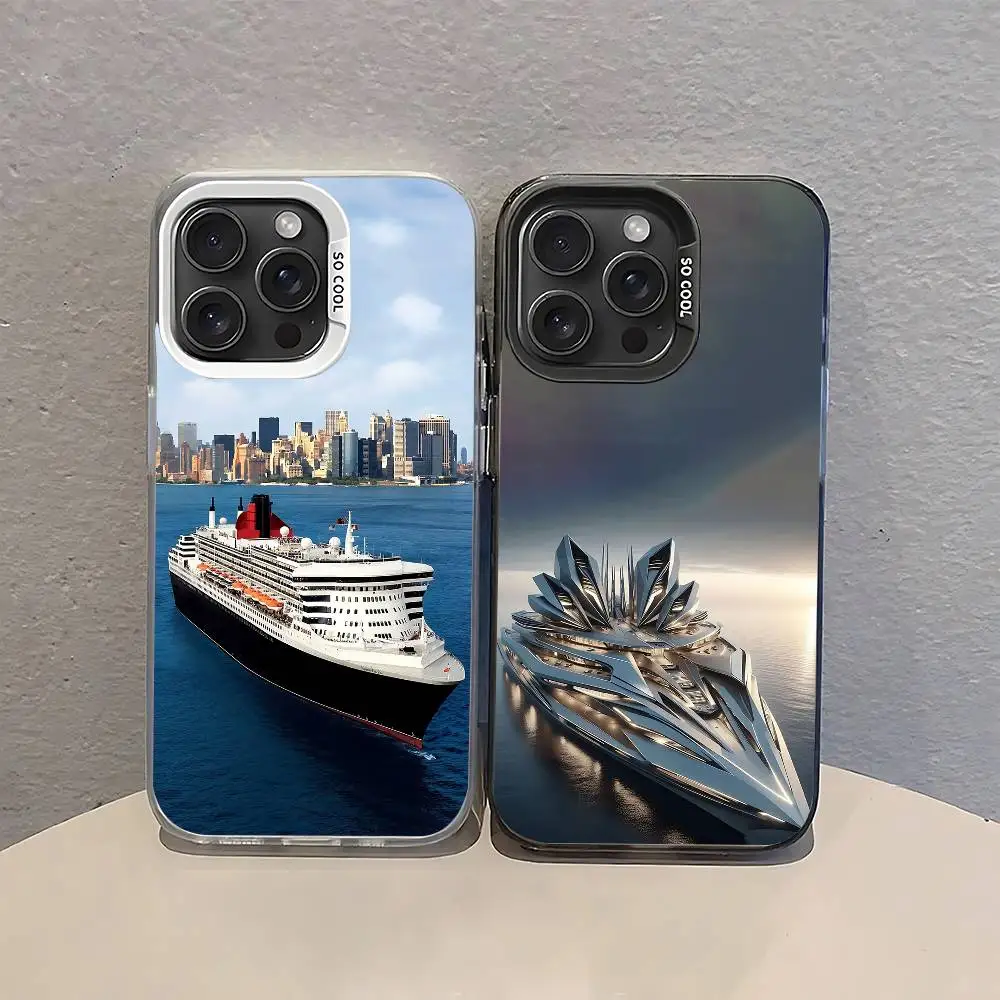 Luxuriöse Kreuzfahrtschiff-Handyhülle für iPhone 17 16 15 14 13 12 11 Pro Max Plus Farbige Stoßfeste Rückseite Silberne Abdeckung