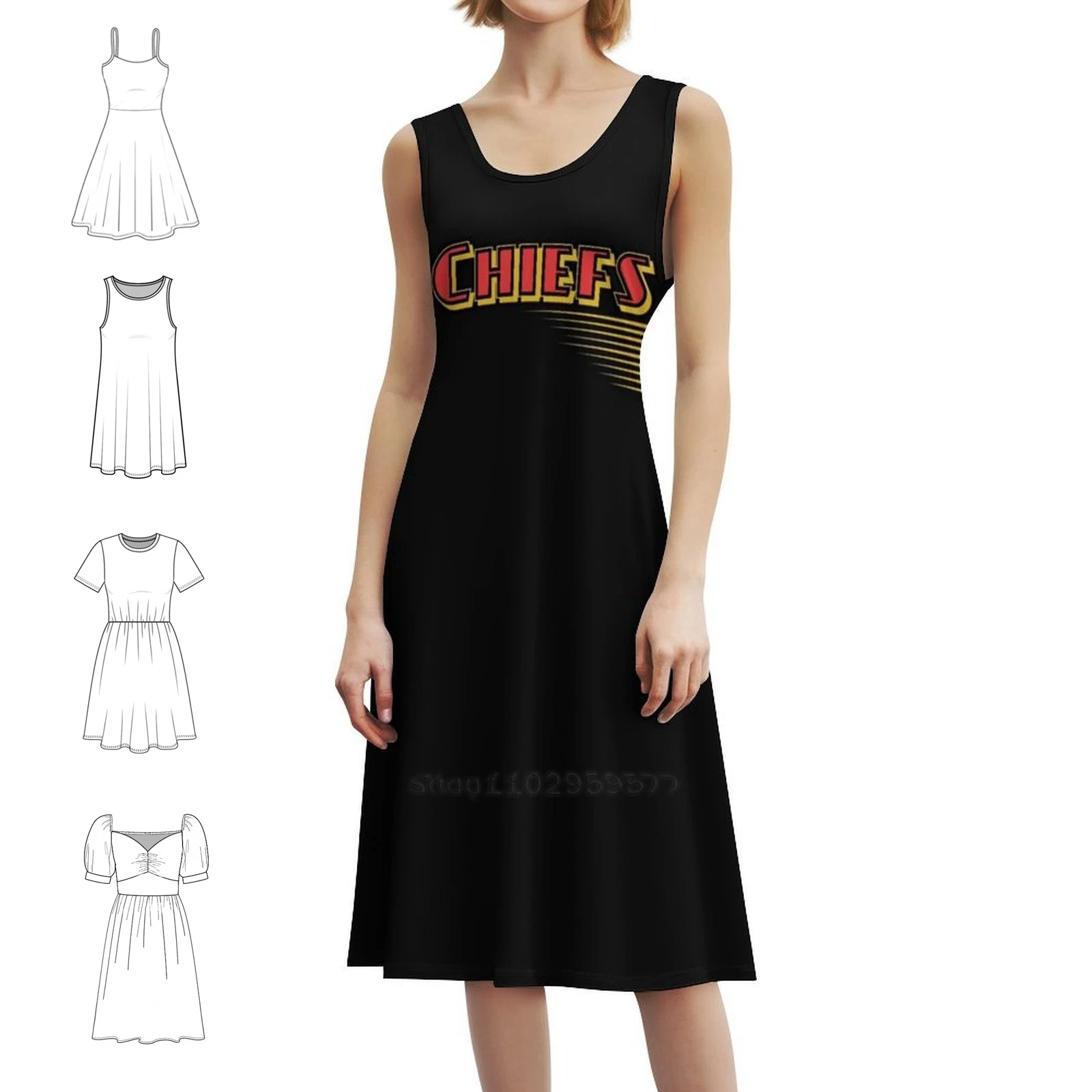 Kc Chiefs Retro Graphic Red Yellow Black Floral Smock Dress For Women Spring Summer Casual Dress For Party Kc Chiefs Chiefs