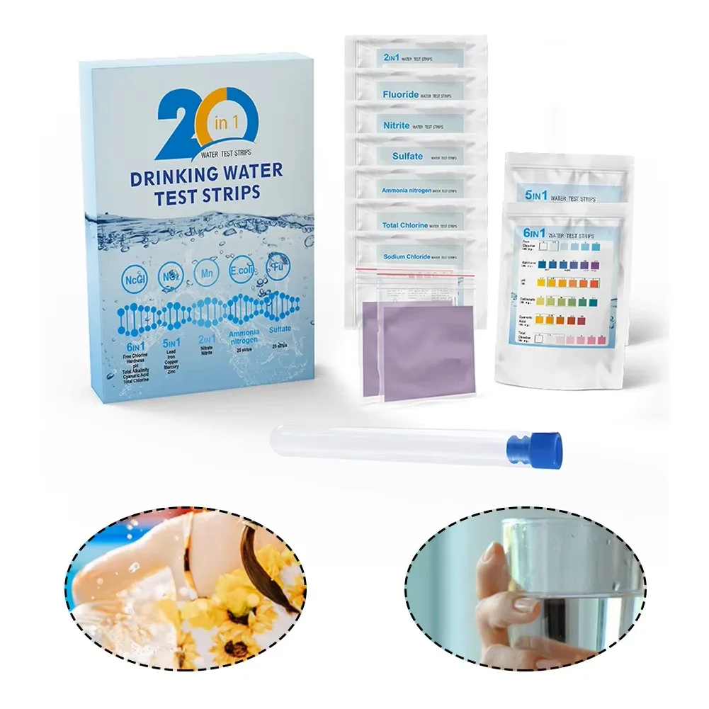 YAGO 20 in 1 Water Test Strips Drinking Water Test Kit for Home E. Coli Lead pH Hardness Heavy Metals Aquarium Pool Tester
