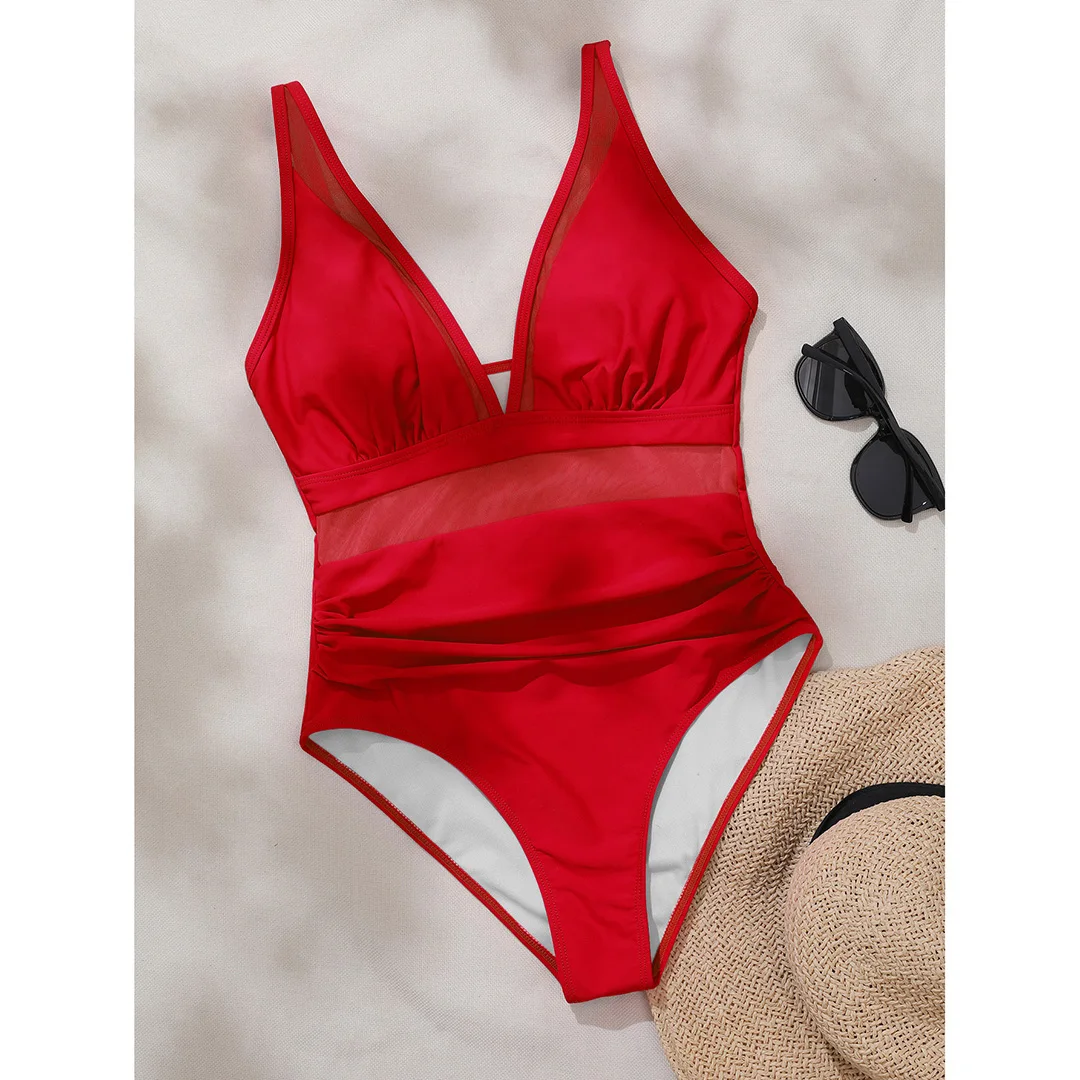 S - XL Neuer sexy, durchsichtiger Badeanzug mit V-Ausschnitt für Damen, einteiliger Badeanzug, Monokini mit hohem Beinausschnitt, Badebekleidung, Badeanzug, Modell V5136 – Detail 23