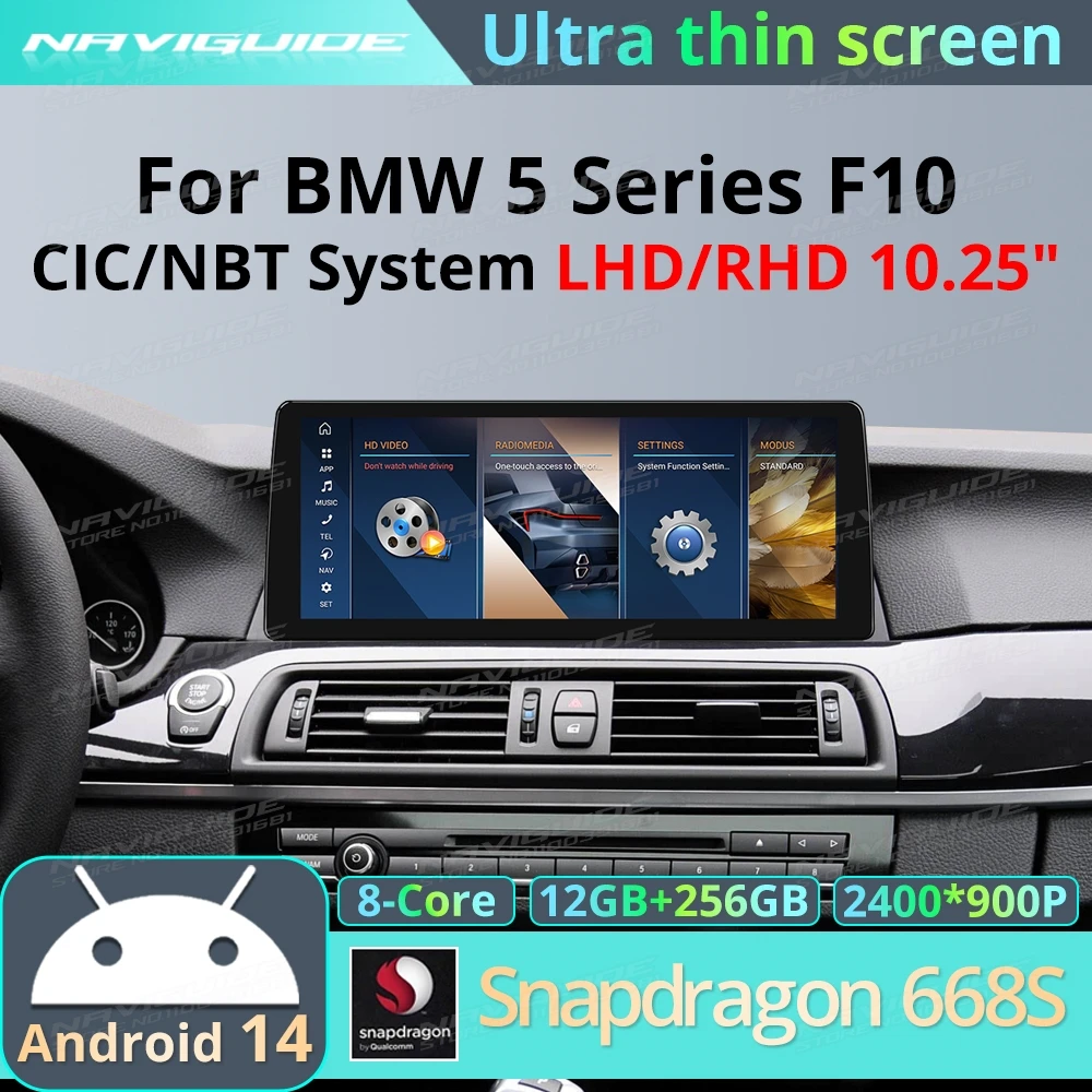 

10.25" Android14 Ultra-thin Screen For BMW 5 Series F10 Car Multimedia Player Wireless Carplay Android Auto Smart Car Navigation
