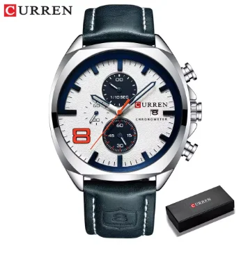 Curren 8324 Classic Quartz Watch Round Waterproof Leather-Strap Watch, Minimalist Six-Hand Multifunctional Calendar Watch