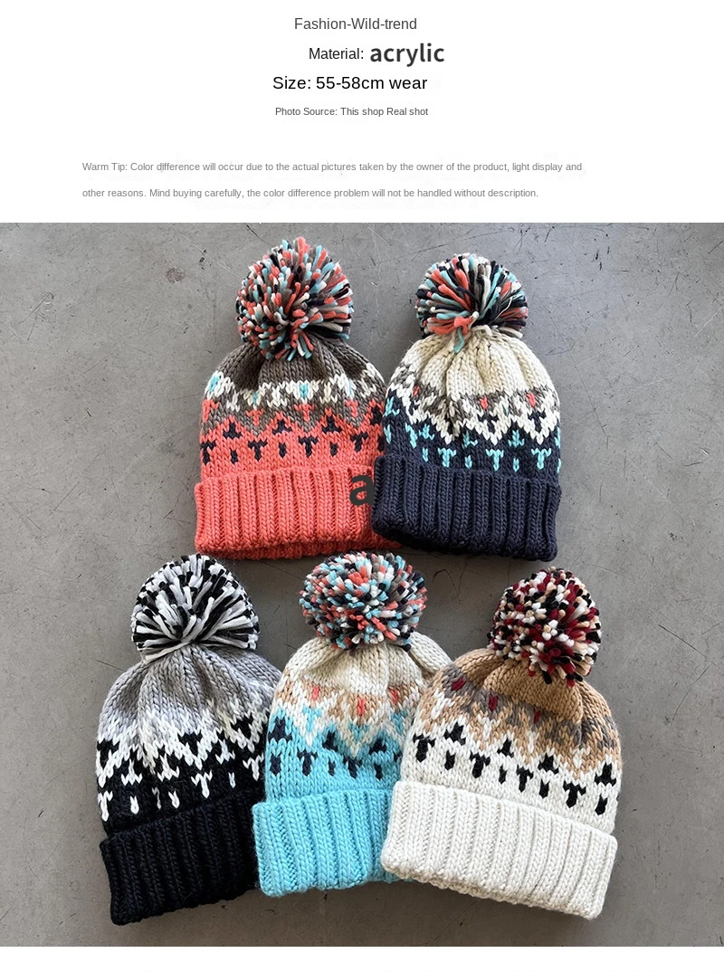 Niedliche Bommelmütze für Damen und Herren, dick, warm, gestrickt, Wolle, Wintermütze, Outdoor, warm, Plüsch, mit Fleece gefüttert, warme Mütze, Mützen, Mütze – Detail 1