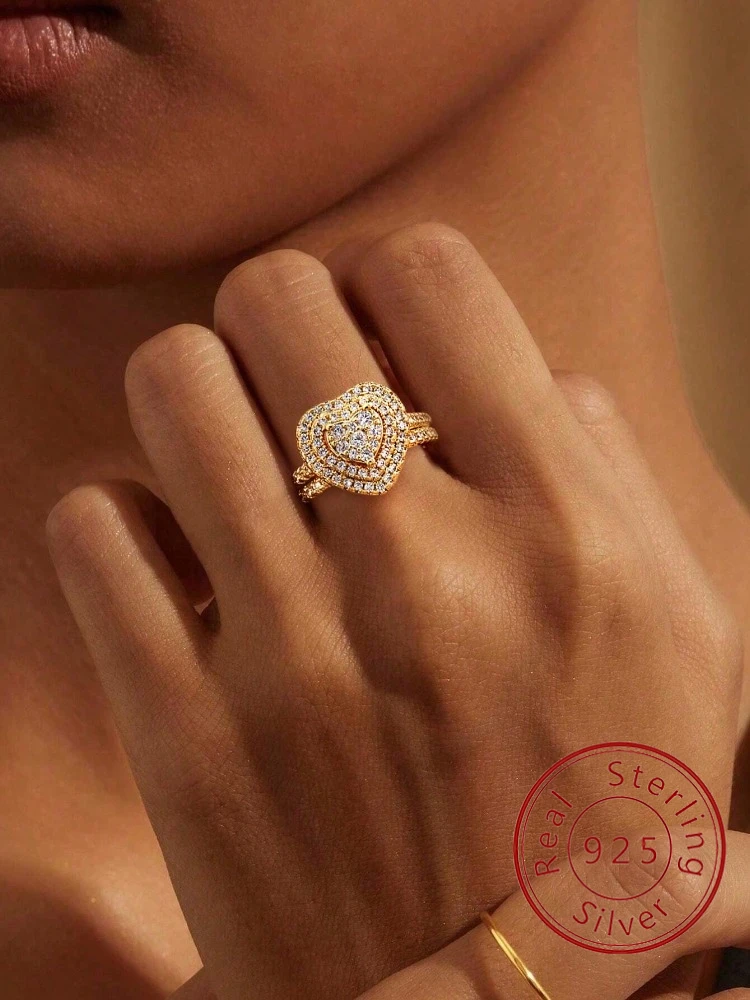 925er Sterlingsilber, schlicht, modischer Liebesherz-Zirkon-Ring für Frauen, Verlobung, Hochzeit, luxuriös, hochwertiger edler Schmuck