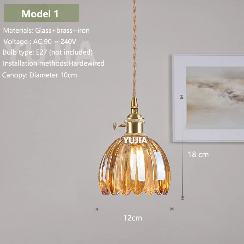 Hanglamp in meerdere stijlen Amberglas Lmapshade Messing Vintage bedlampje Verstelbare hanglamp Keukeneiland Eetkamer