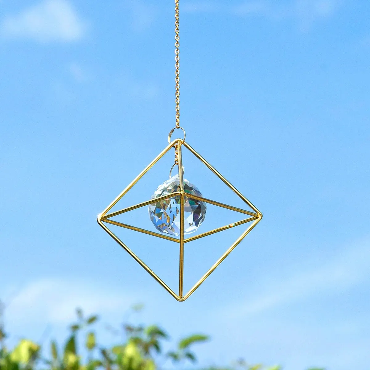 1 Pc Gold Air Frame Crystal Suncatcher Wind Chime Hanging Indoor Outdoor Garden Lighting Ornaments Wedding Party Decoration