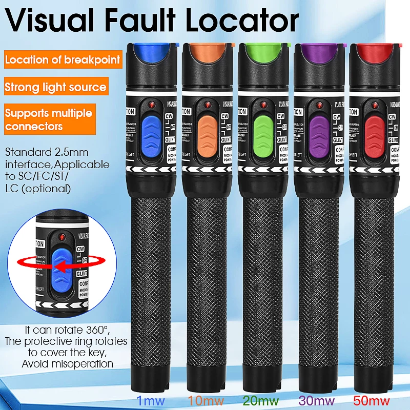 COMPTYCO Visual Fault Locator 1/10/20/30/50MW Fiber Optic Cable Tester FTTH Optical Fiber Testing Tool SC/FC/ST 2.5MM Interface