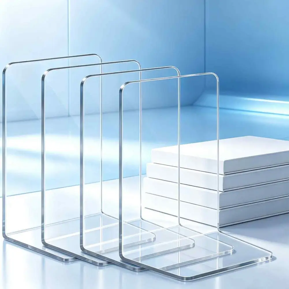 Transparent Book Rack for Dormitory Acrylic Bookend for Heavy Books L-shaped Book Stopper Organizer Durable Desktop for Office