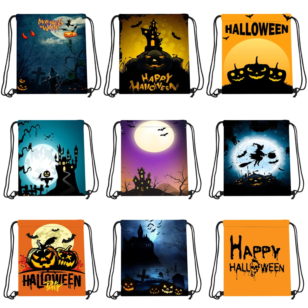 Bolsas con cordón de Halloween, bolsa de almacenamiento de dulces, patrón de calabaza, bruja, esqueleto, truco o trato, regalos