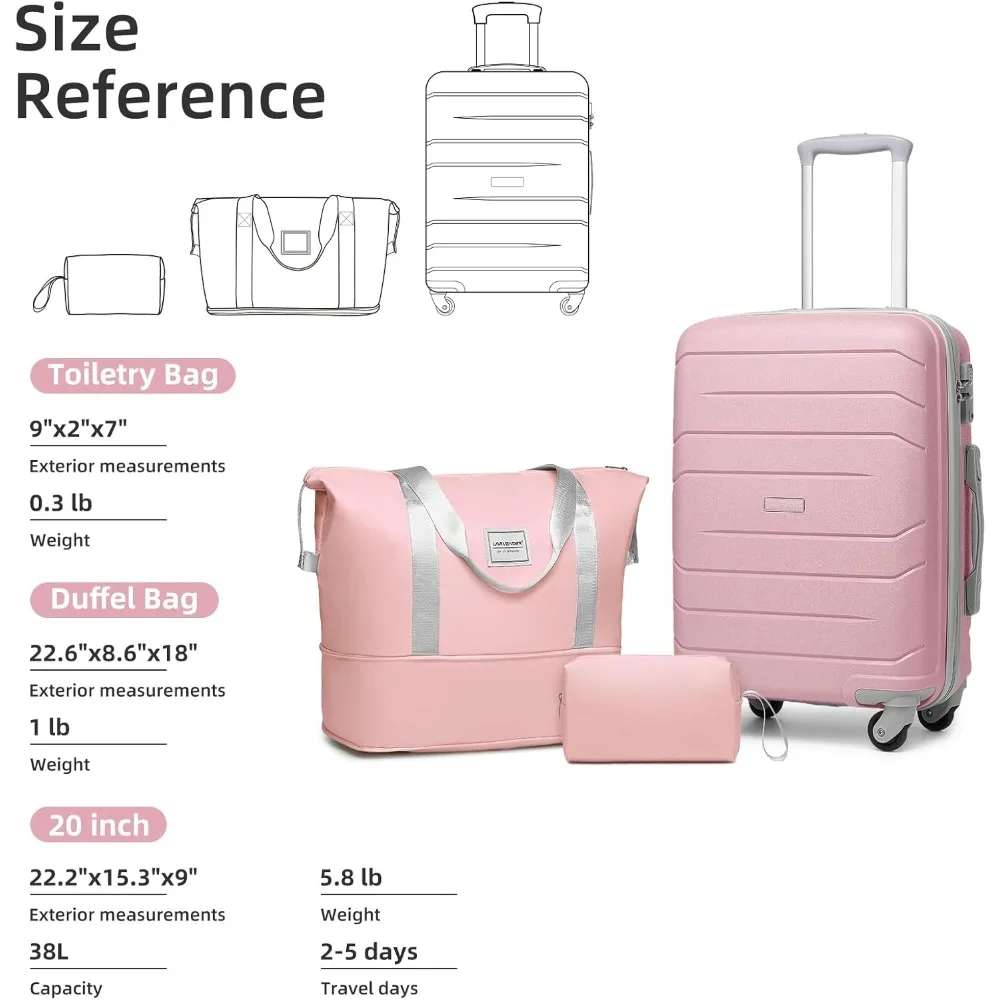 Women's 3-Piece Hard Shell Spinner Luggage Set - 20 Inch Airline Approved Carry-On Suitcase with 22x14x9 Dimensions