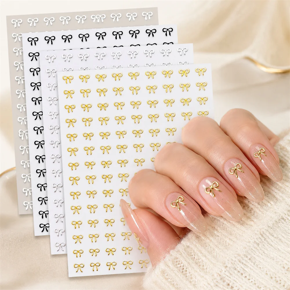4Pcs Salon‑Grade Bow Nail Art Stickers 3D Self‑Adhesive Ribbon Bow Decals Multi‑Color Stickers For French Nails Manicure Decor