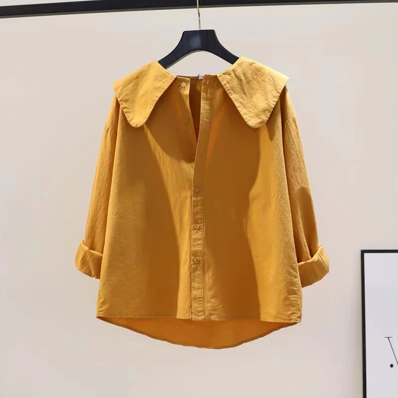 

Design Sensation Pure Cotton Doll Collar Women's irt European Sle Commute Simple Long Sve Breathable Casual Top