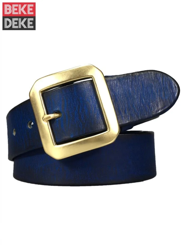 Unisex High Quality Cowhide Genuine Leather Belt Men Women Brass Pin Buckle Strap For Pants Width 3.8cm Waistband Belts