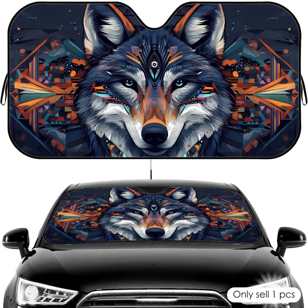 Native Tribal Wolf Sun Visor Foldable Universal Car Windshield Sun Shade UV Protection Heat Insulation Foldable Cover
