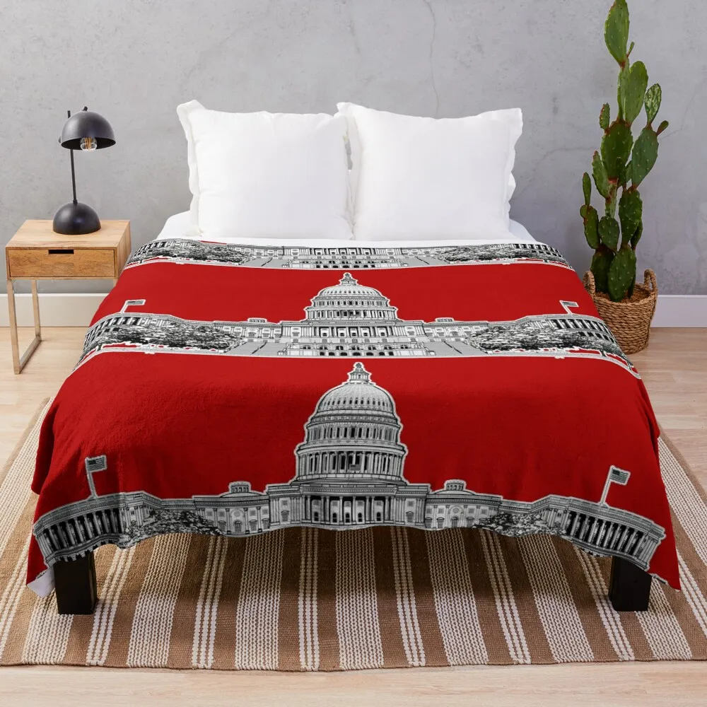 

United States U.S. Capitol Building Red Throw Blanket Sofa Quilt Decoratives Blankets