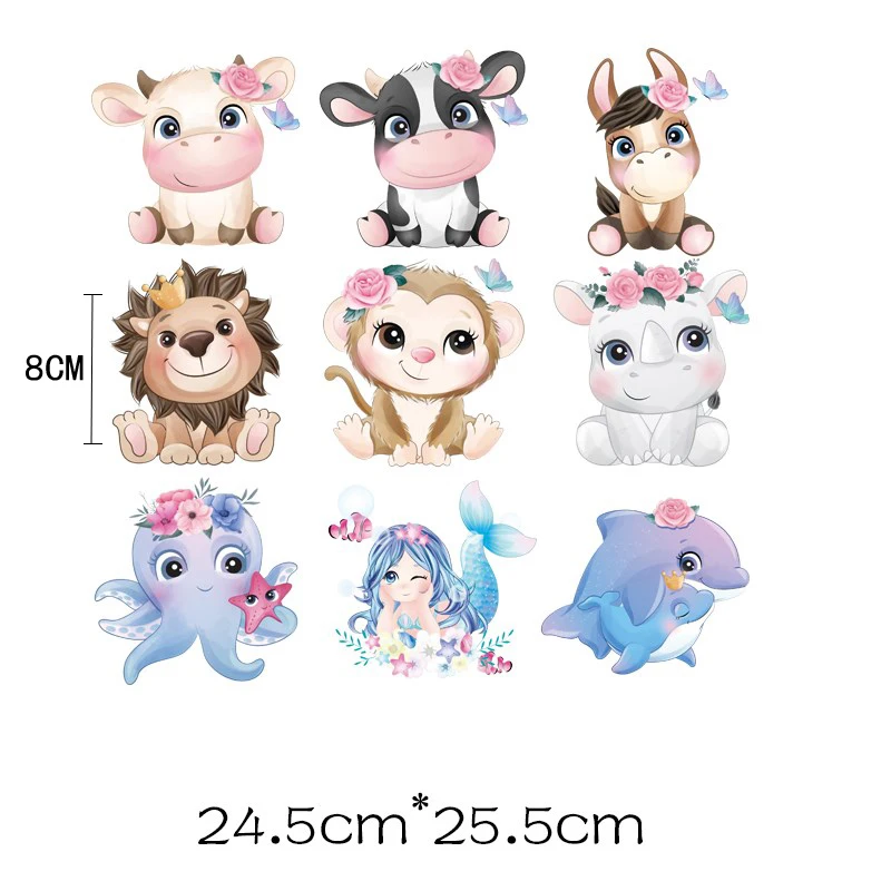 9Pcs/Lot Cute Amall Small Size Animals Iron On Fusible Patches For Children's Clothes Heat Thermal Transferfers T Shirt Stickers