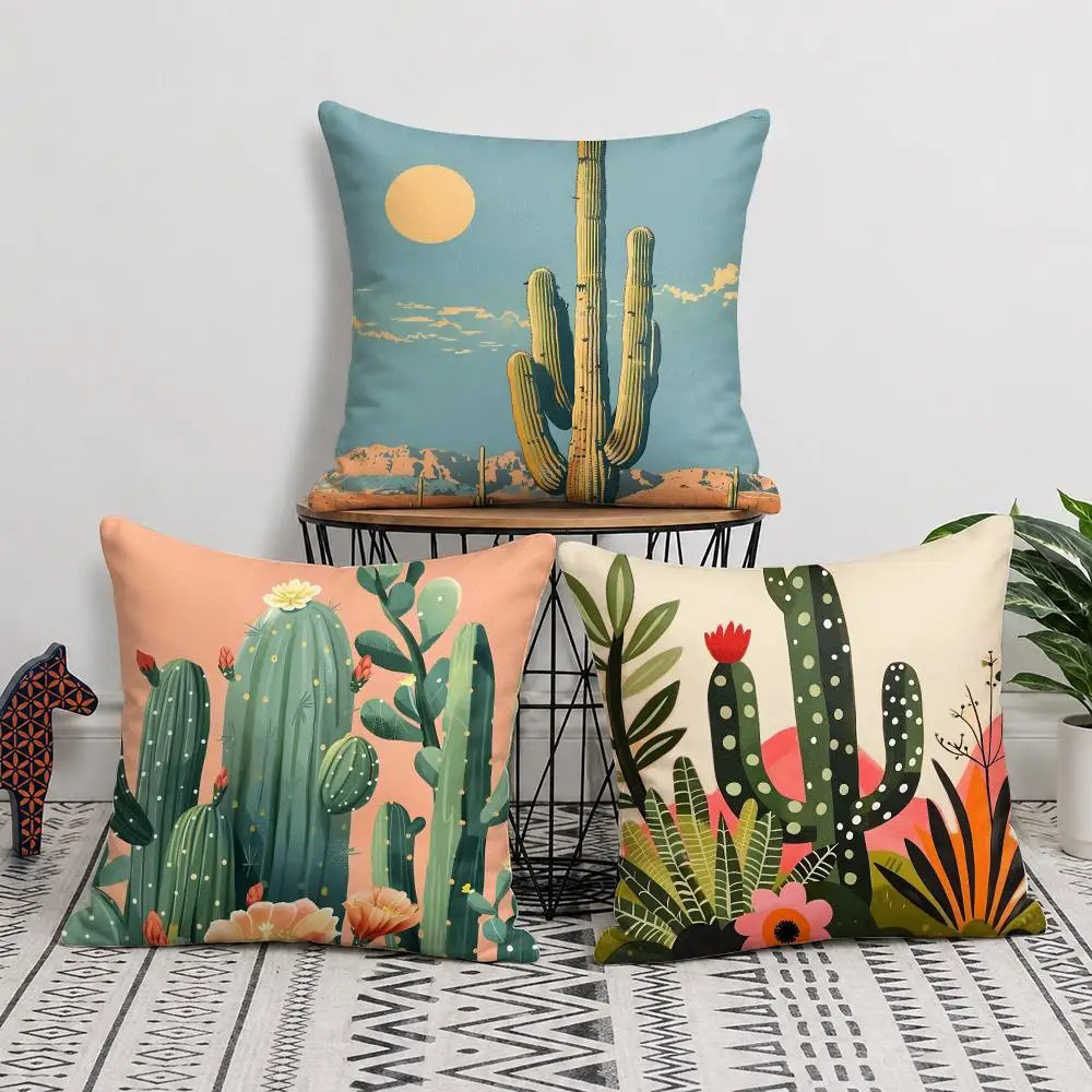 Cactus Cartoon Plant Cushion Cover Silky Short Plush Invisible Zipper Dustproof Sofa Pillow Case For Home Decor