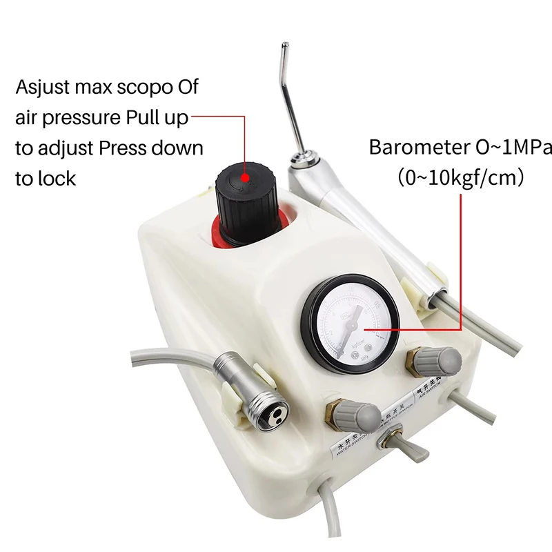 Unità turbina ad aria dentale portatile Funziona con compressore d'aria Siringa a 3 vie 2/4 fori Sbiancamento dei denti Attrezzatura dentale Guscio in plastica