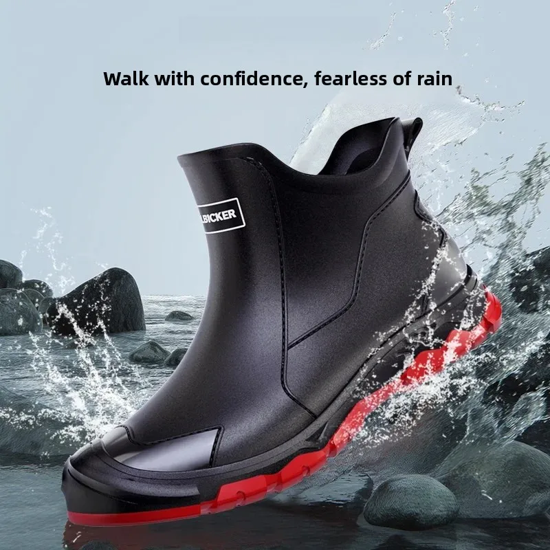 Fashionable Low-Top Men's Rain Boots Slip-Resistant Kitchen Lightweight Waterproof Flat Bottom Anti-Odor Summer Rain Shoes
