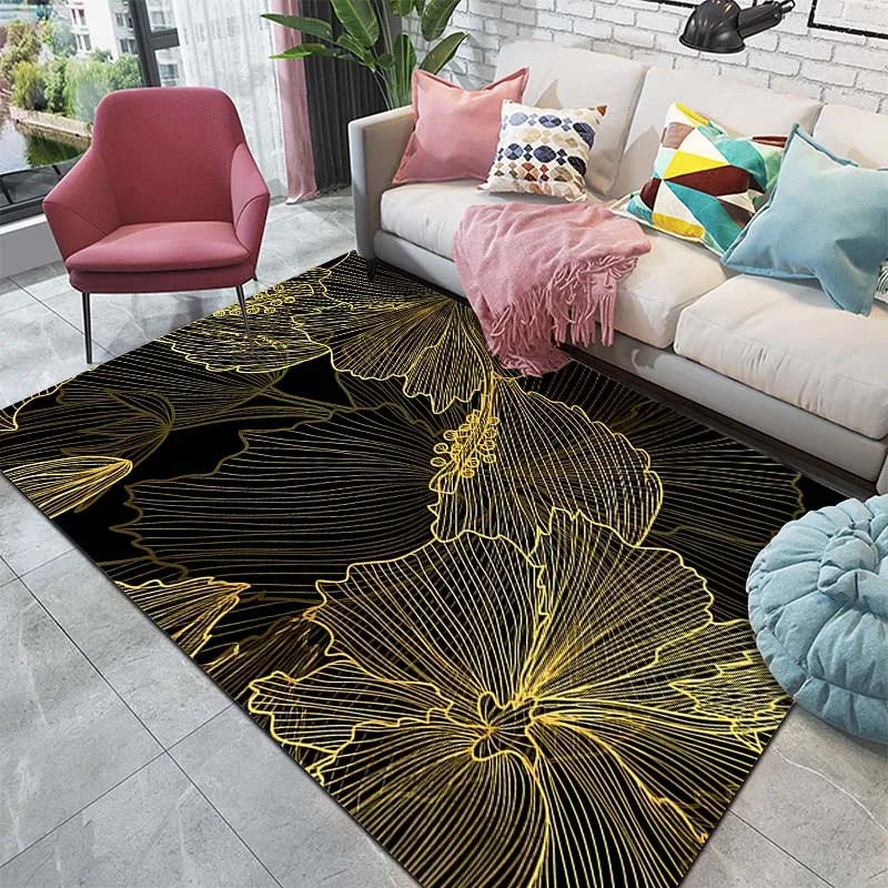 15 Size Gold Golden Leaves Pattern Carpets for Living Room Bedroom Floor Mat Decor Anti-slip Rugs Sofa Mat Home Decor Area Rug