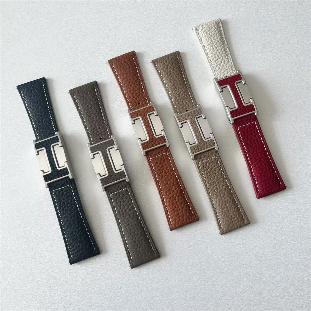 18MM 20MM 22MM Genuine leather Watchband For Huawei watch 3 4 GT2 GT3 GT4 GT5 / GT5 Pro Litchi patterned H-buckle magnetic sucti