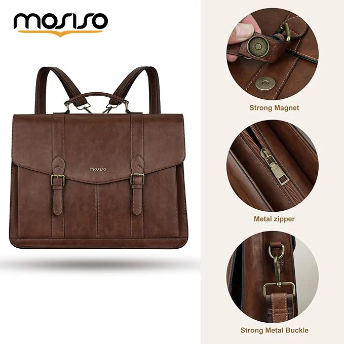 

MOSISO Bag for Women Men 15.6 inch Vintage PU Leather Laptop Shoulder Briefcase Satchel Bag for Office Work Business College