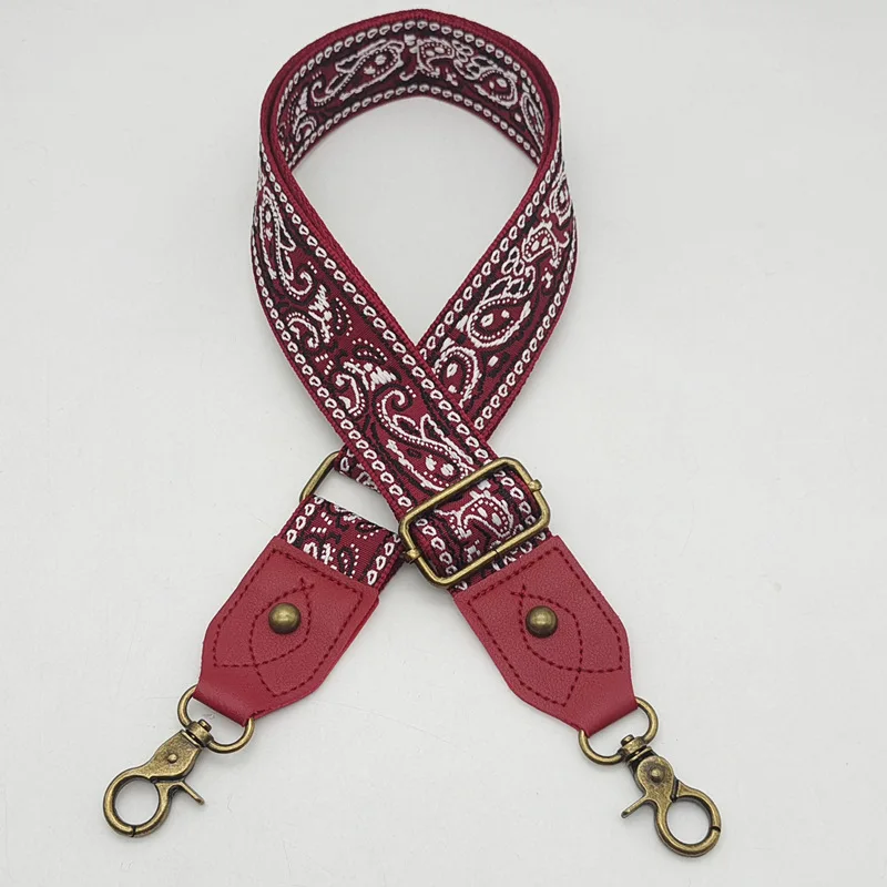 IGNICASE Embroidery Ethnic Style Shoulder Strap PU Leather Splicing Bag Strap Adjustable Replacement Shoulder Bag Accessories