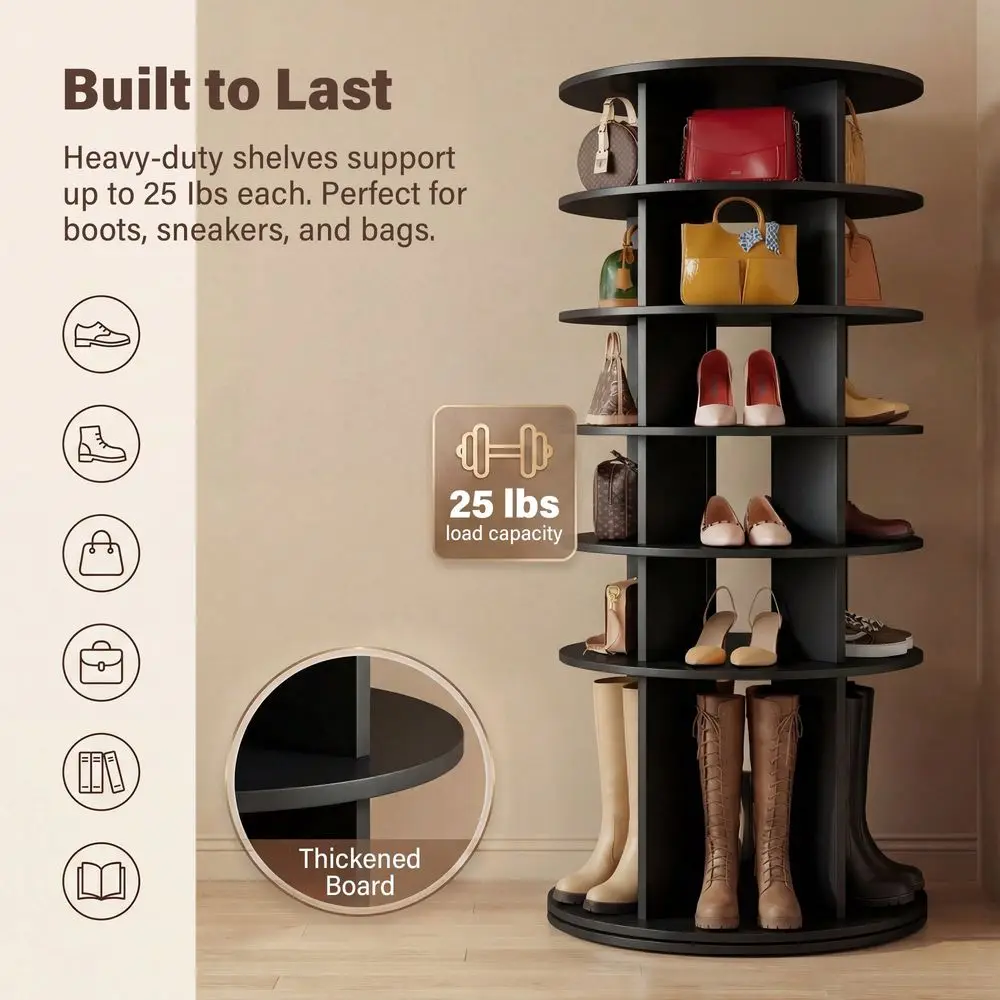 

Rotating Shoe Rack, 360 Spinning Shoe Storage Tower, Corner Shoe Organizer For Entryways, Living RoomWhite Black