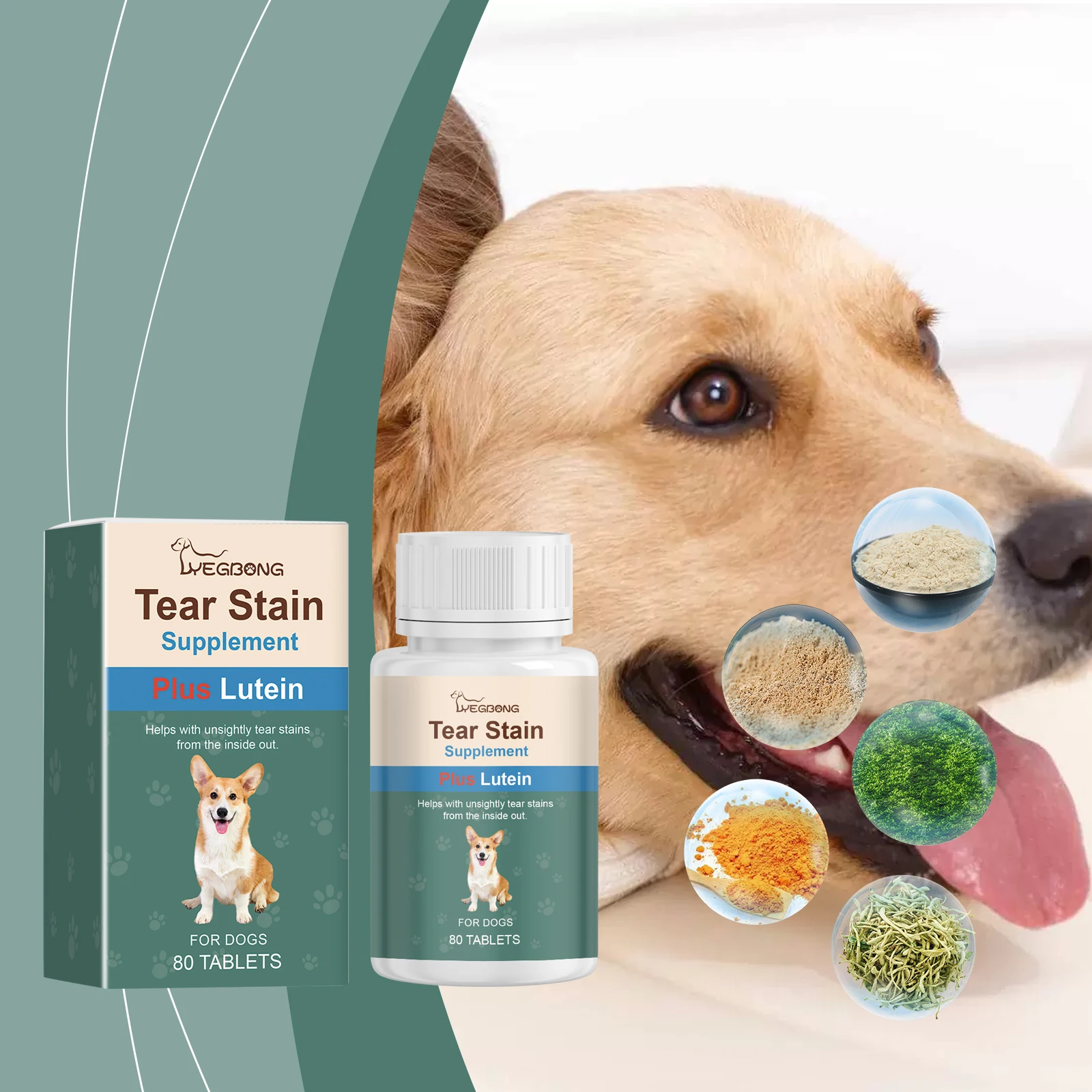 Dog Tear Stain Supplement Tablets, Lutein Eye Care Chewable Tablets For Dogs, Help Remove Tear Stains, Protect Vision, Boost Immunity,80 Tablets