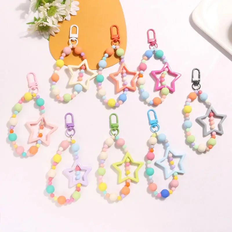 Keychain Girl Mobile Phone Lanyard Wrist Strap Bag Pendant Car Women Fresh Sweet Hand-held Chain Anti-lost Colofful Bead Keyring