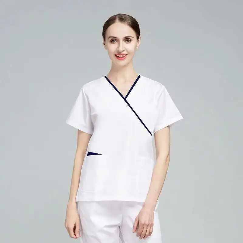 Dun polyester katoenen verpleegstersuniform zomer korte mouwen tandheelkundige en orale arts operatiekamer handwaspak splitset