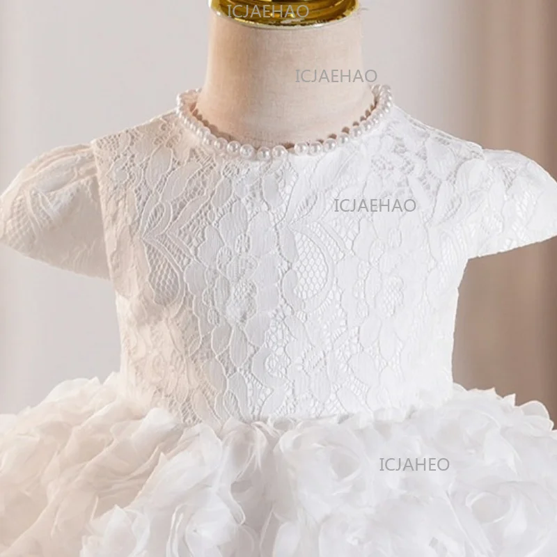 

2026 Princess Dress Kids First Birthday White Formal Pageant Gown Elegance Fashion CostumeChildren Flower Girl Wedding Baby
