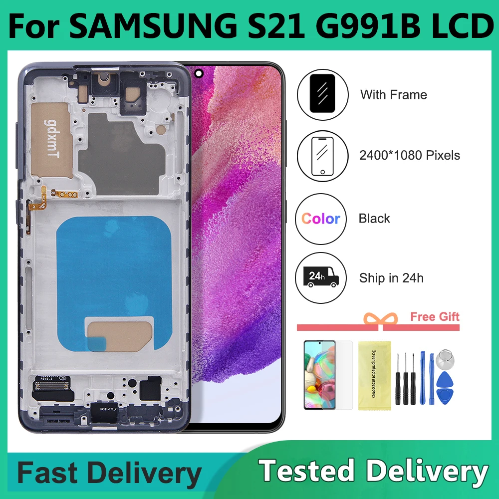 S21 5G Display With Frame Assembly For Samsung S21 5G G991F G991U G991 Display Touch Screen Digitizer Replace Parts