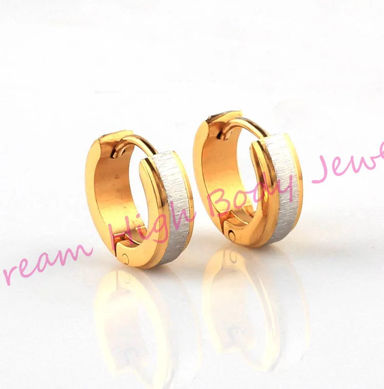 Frosted Gold Color Hoop Earring Ear Rings studs Loop Women Girl Vintage  4mm width 316L Stainless Steel Fashion Body