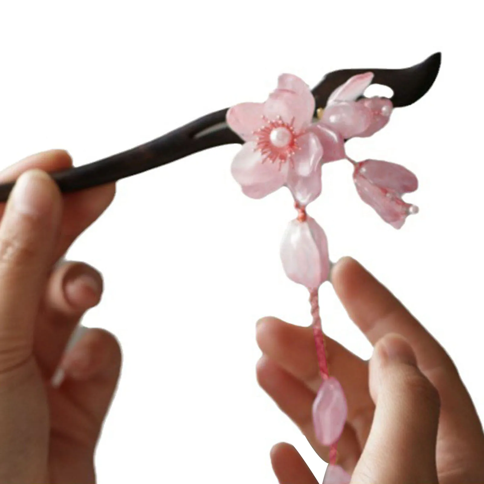 Retro Style Hair Chignon with Tassel Vintage Pink Flower Decor Hair Chopsticks for Women Girls and Hairdressing Salon