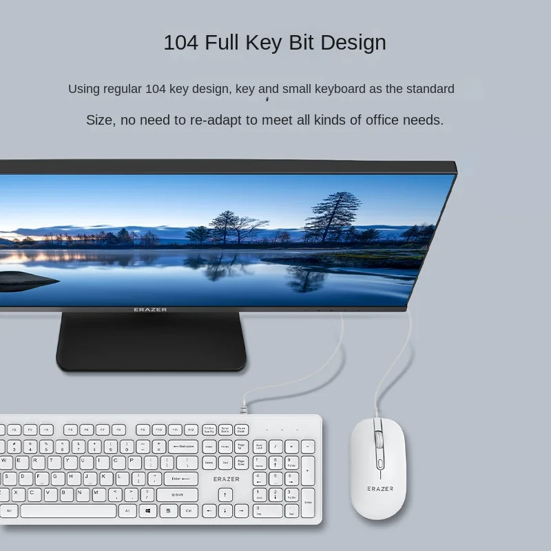 Erazer ชุดสีขาวชุดพอร์ตคีย์บอร์ดโน้ตบุ๊คเมาส์เมาส์เมาส์สี่เหลี่ยมแบบมีสายสำหรับบ้านคอมพิวเตอร์ตั้งโต๊ะสำนักงานสากล