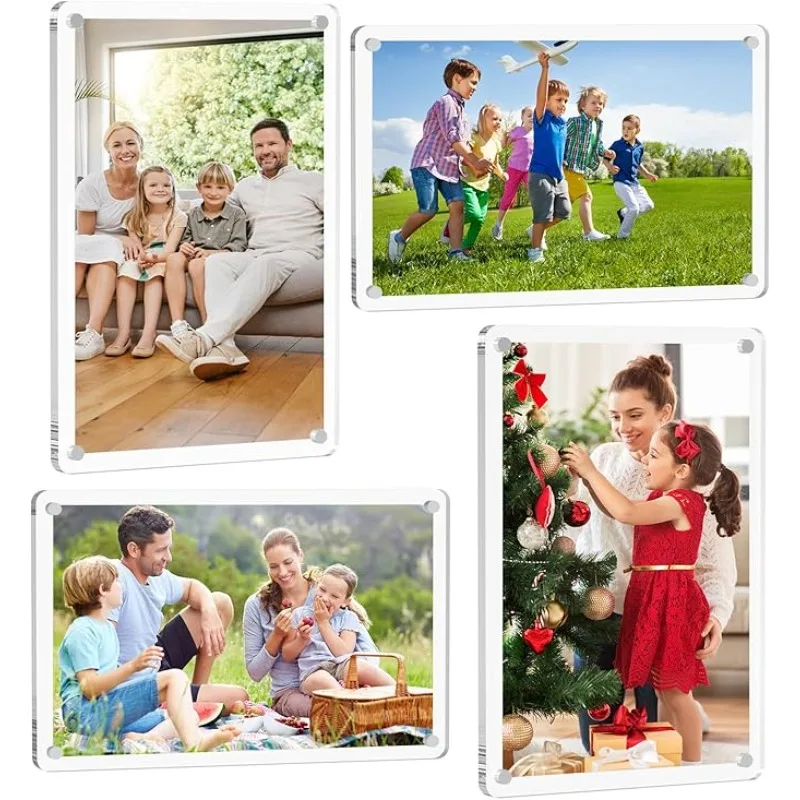 4Pack Acrylic Magnetic Picture Frame for Refrigerator 5x7inch,With Double Sided for Present Home Office School Locker