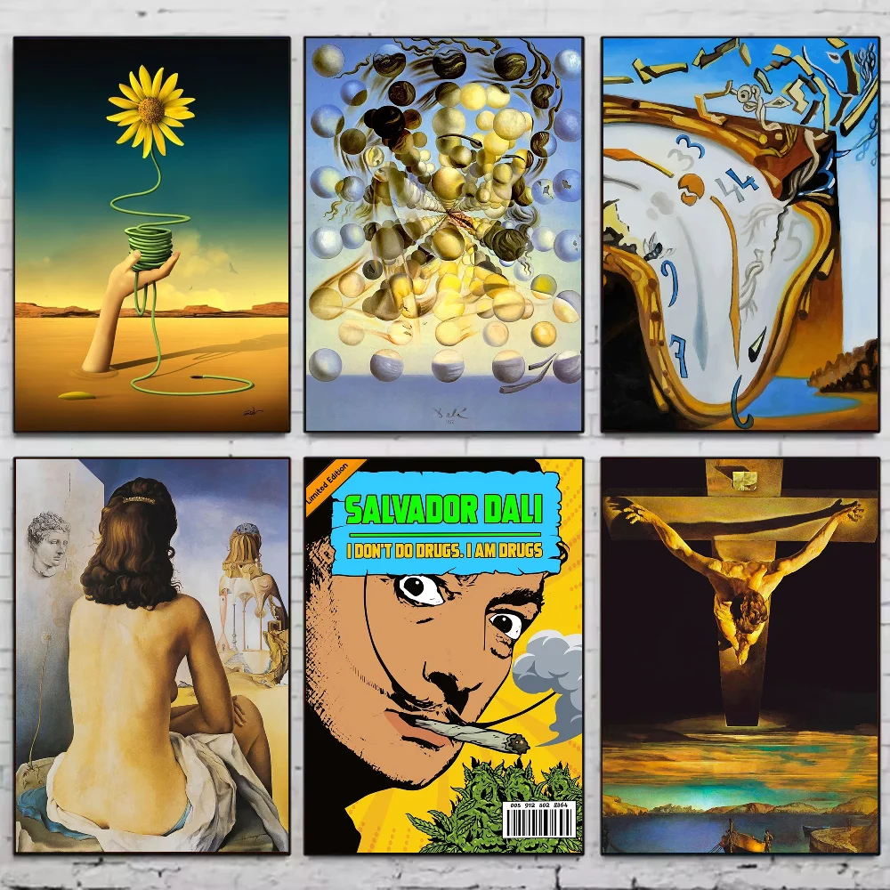 Ilustraciones de surrealismo de Salvador Dalí, pegatinas de carteles, murales artísticos de pared, decoración de sala de juegos, regalos, pintura HD Kawaii, coches de gato