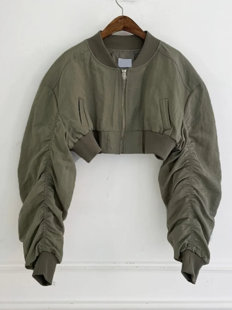

ort American Sle Baseball Jaet Women's Pilot Coat Spring New Small Size Retro Jaet Top High Collar Zipper Long Sve
