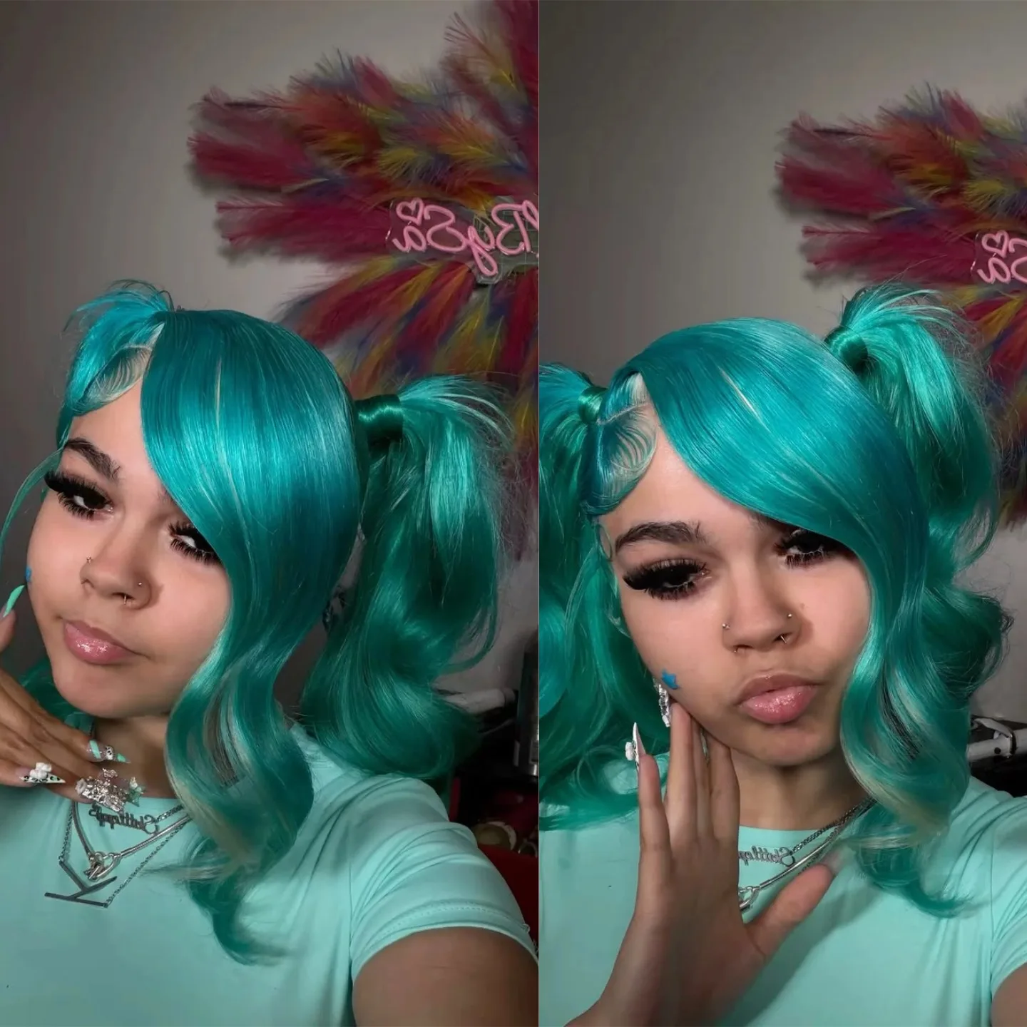 Tiffany Blue Colored Wigs 13x6 HD Lace Frontal Wig 180% 200% Density Body Wave Human Hair Wigs Pre Plucked Brazilian Wig Original