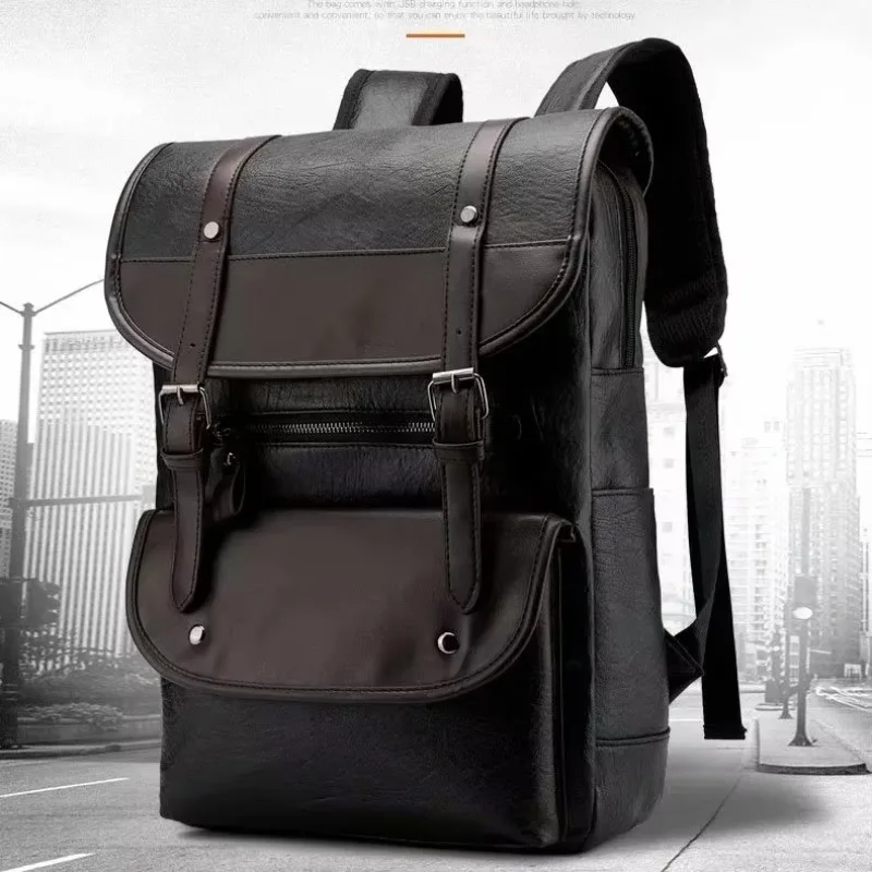

UltraKey New Fashion men's PU leather travel large capacity shoulder bag backpack