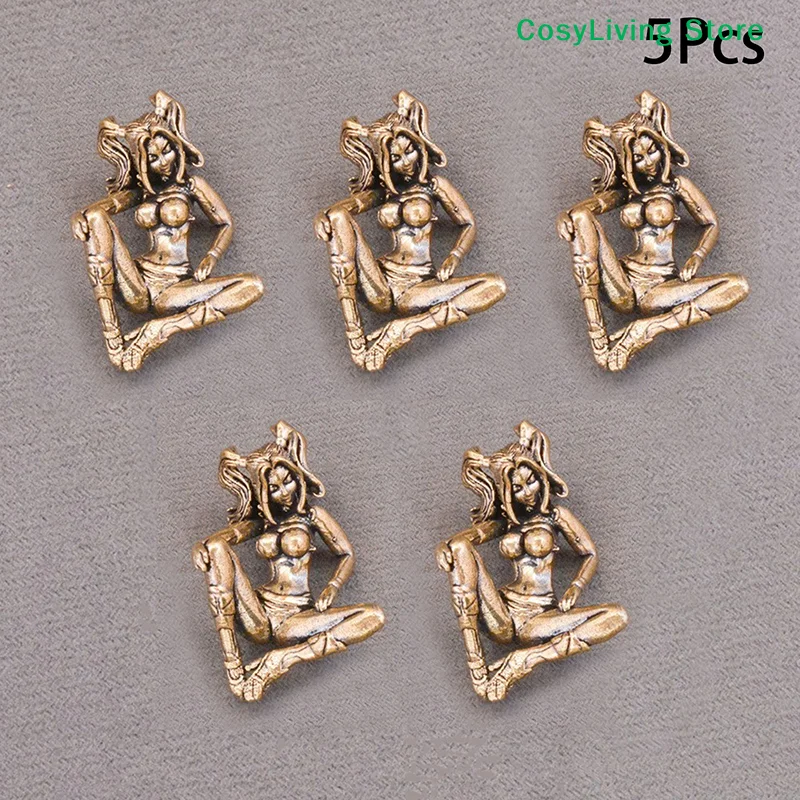 Figuras de latón retro de 1/3/5 piezas, miniaturas de chicas con coleta, adornos de escritorio, personajes de metal, modelos artesanales, decoraciones para el hogar