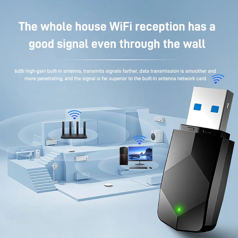 واي فاي 6 بلوتوث 5.4 AX900 USB محول بطاقة الشبكة اللاسلكية WiFi6 2.4G & 5 جيجا هرتز ثنائي النطاق إشارة الاستقبال دونغل ل Win 10/11 #2