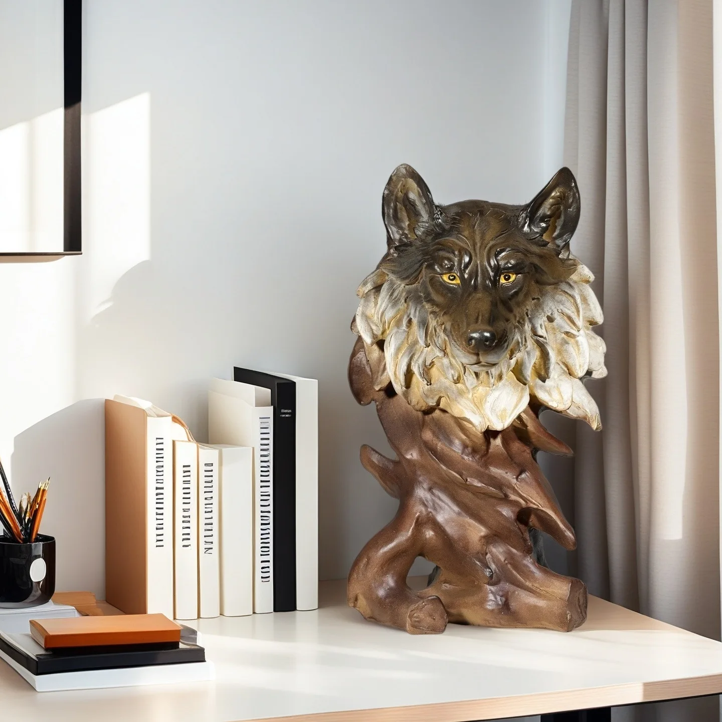 Creative retro wolf avatar ornament home living room office study desktop animal resin craft decoration